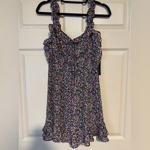 Black Floral Print Ruffled Mini Dress